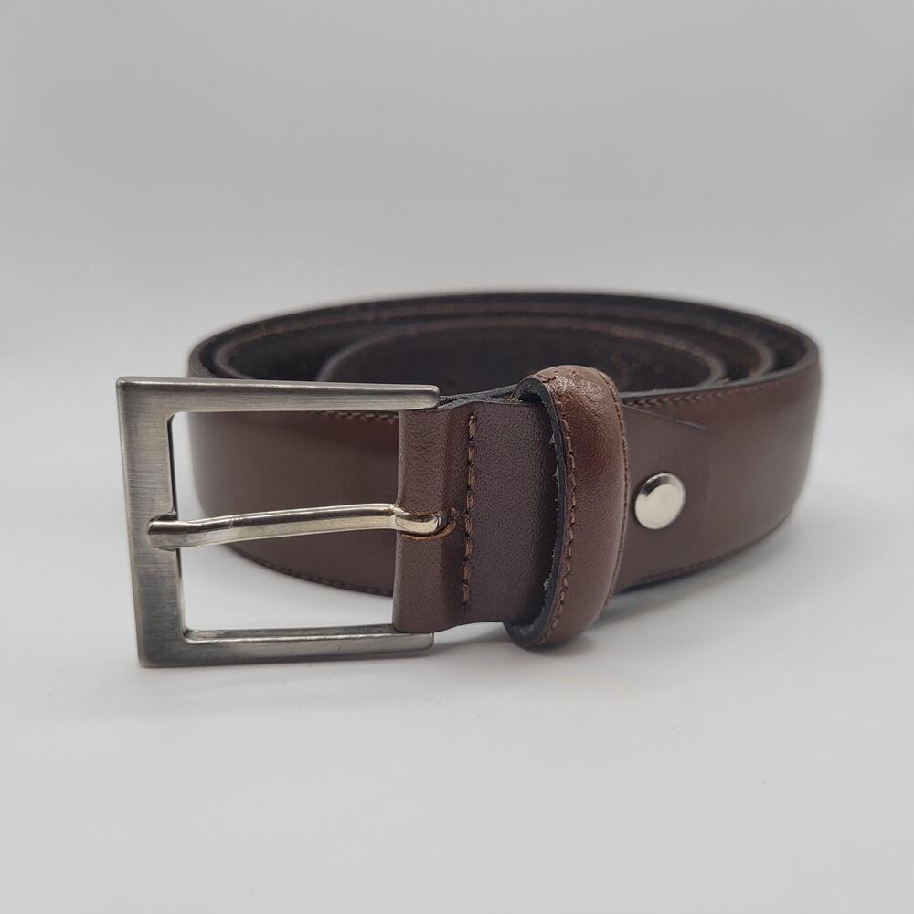 SuitSupply Belt 95/38 Brown Leather Dress Casual Classic Square Silver Buckle